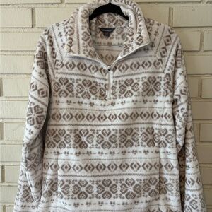 Eddie Bauer Cream and Brown Fleece Pullover | Womens Medium